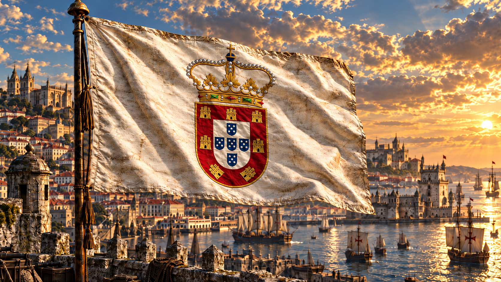 Bandeira histórica portuguesa com o brasão imperial Bandeira histórica portuguesa com o brasão imperial